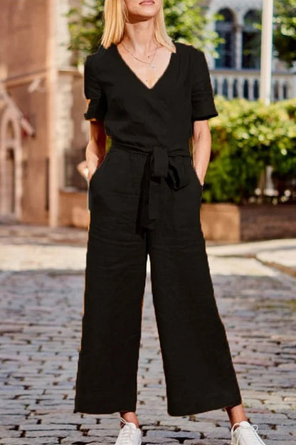 MONO DE MANGA CORTA, COLOR LISO, CON CORDONES Y CUELLO EN V, SUAVE