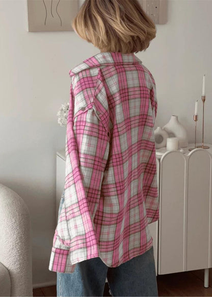 Aubrey - Pink Plaid Snap-Front Oversized Shirt
