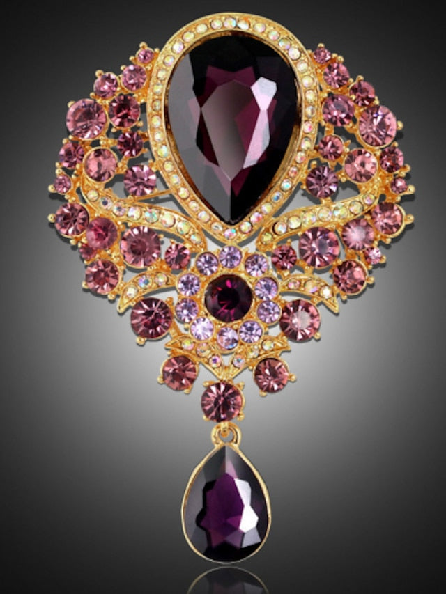 Brooches Pear Cut Solitaire Party Ladies Luxury Work Fashion Crystal Cubic Zirconia Rhinestone Brooch Jewelry Purple Blue Gold For Party Wedding Special Occasion Anniversary Birthday Gift for Women