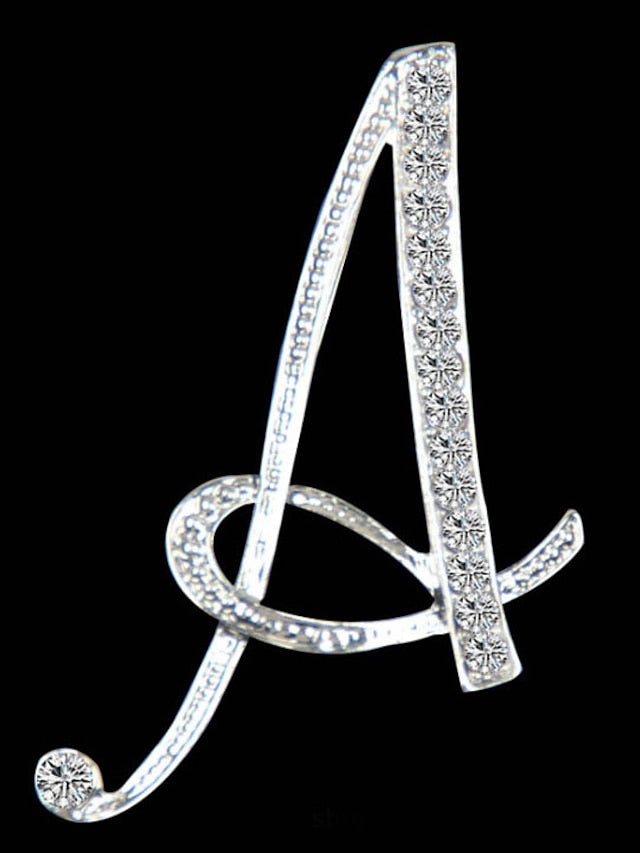 letter brooch pins initial rhinestone brooch for women crafts silvery m for Women