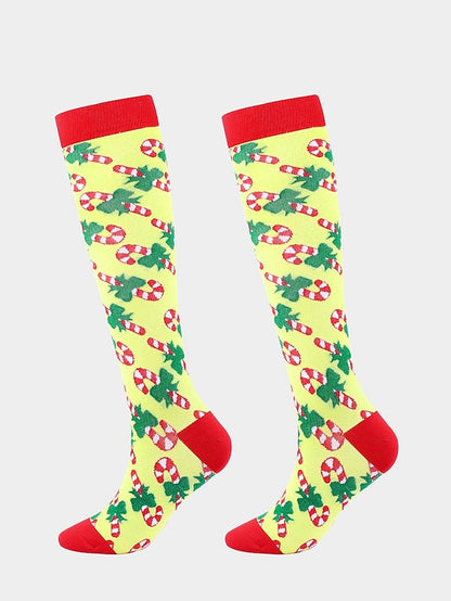 Unisex Knee High Socks Christmas Gift Cycling / Bike Multi Color Spandex Nylon Sporty Casual Classic Warm Cute Sports 1 Pair for Women