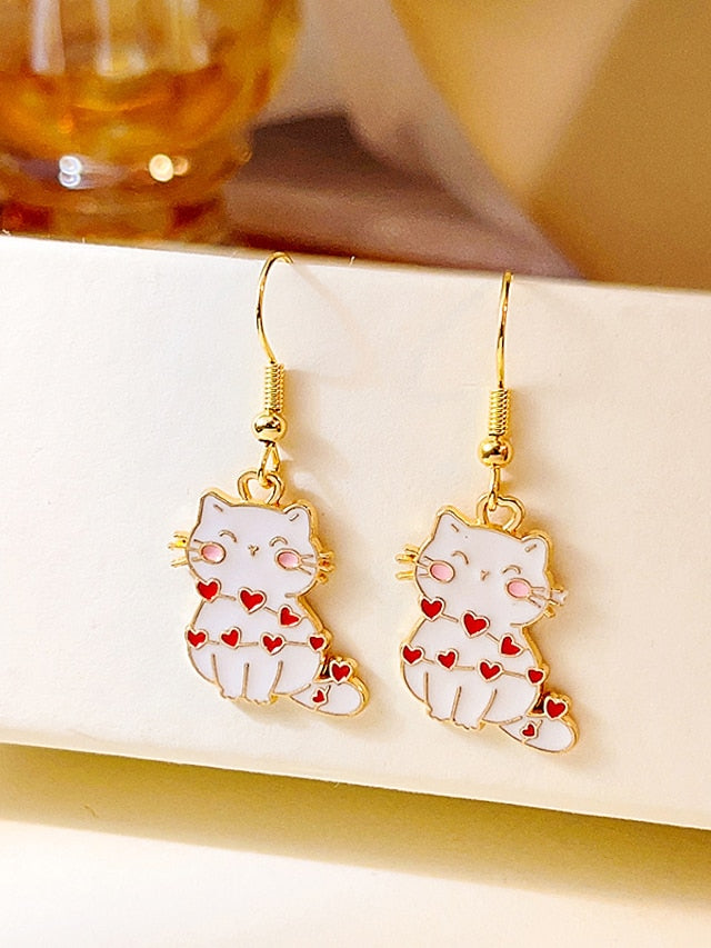 1 Pair Drop Earrings Earrings For Gift Daily Date Alloy Heart Cat Animal for Women