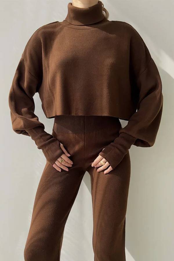 Conjunto informal de dos piezas de top y pantalón de manga larga holgado