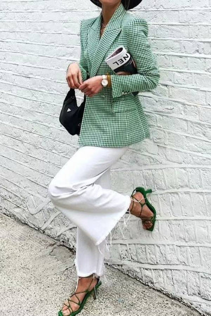 Check Set Double-Breasted Mid-Length Coat