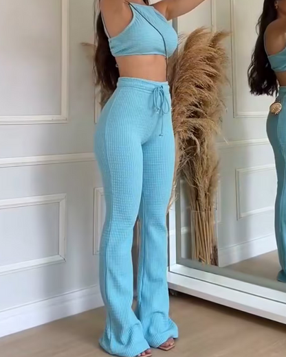 Slinged High-Waisted Slim Pants Casual Suit