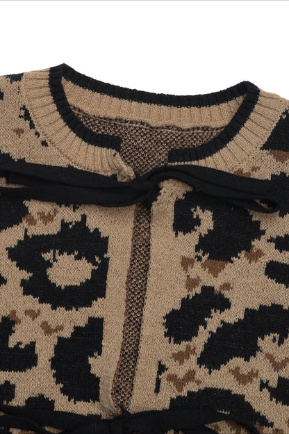 Knitted Leopard Ribbon Tie Cardigan