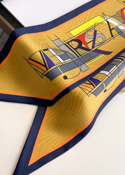 Versina - Geometric Gold Print Silk Twilly Scarf
