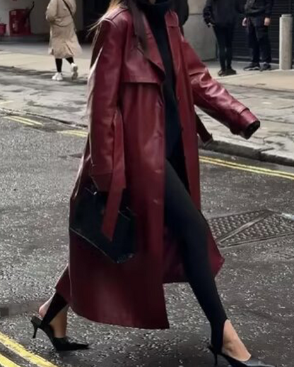 Casual Long Leather Coat