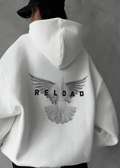 Reload Oversized Hoodie – Graphic Back Streetwear Sweatshirt for Women
