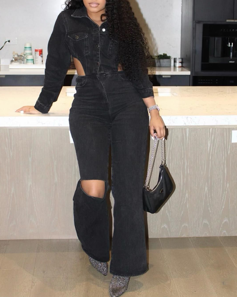 Cut-Out Casual Stretch Jumpsuit