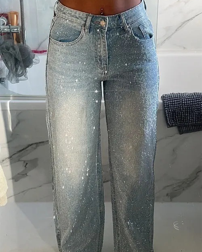 Rhinestone Baggy Jeans