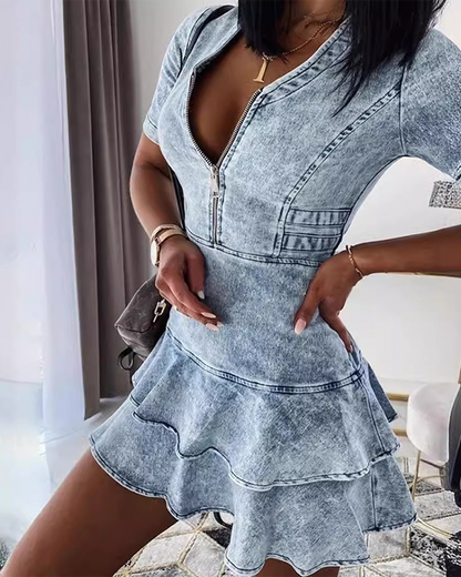 V-Neck Casual Denim Dress
