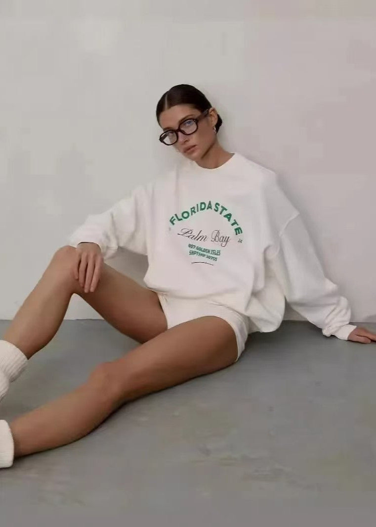 Palm Bay Oversized Graphic Sweatshirt – White Crewneck Pullover