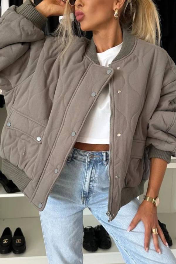 Baseball Collar Snap Down Long Sleeve Jacket