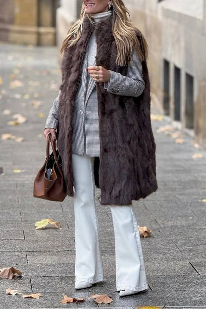 Chaleco de piel color chocolate 3\/4