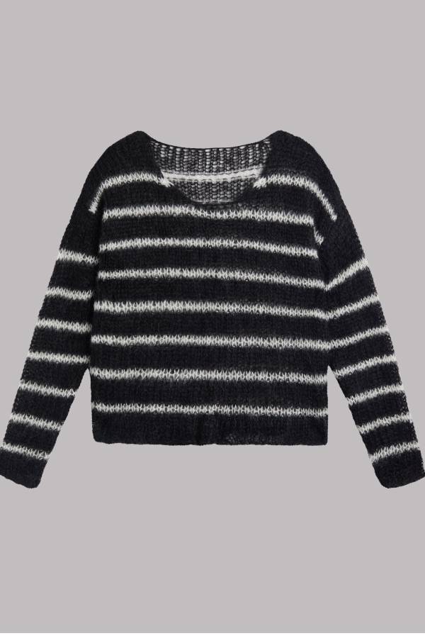 Time for Warmer Layers Fluffy Stripes Relaxed Knit Sweater