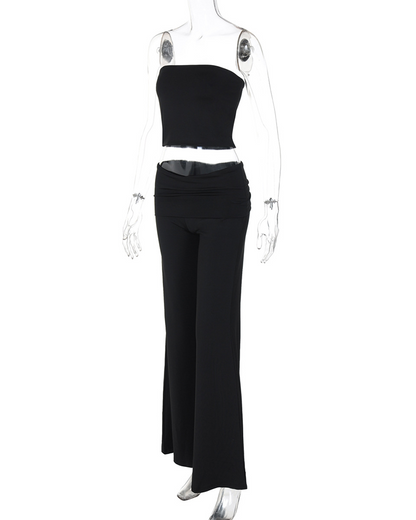 Pure Color Accent Bell-Bottoms Slimming Suit