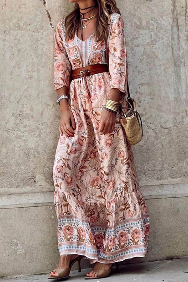 Bohemian Floral Print Maxi Dress