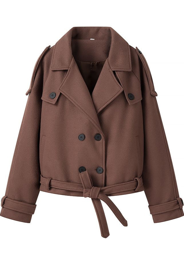 Aubryn - Cropped Wool Blend Belted Trench Jacket