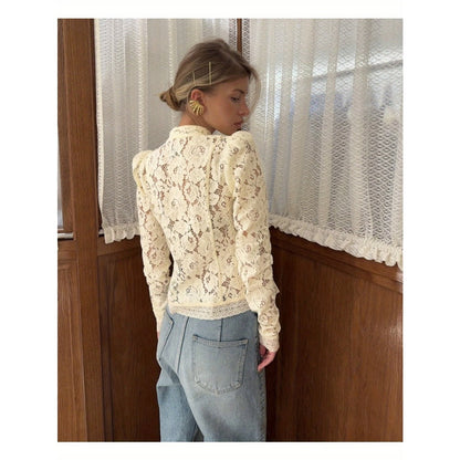 Cream Lace Long Sleeve Blouse for Women - Iolanda