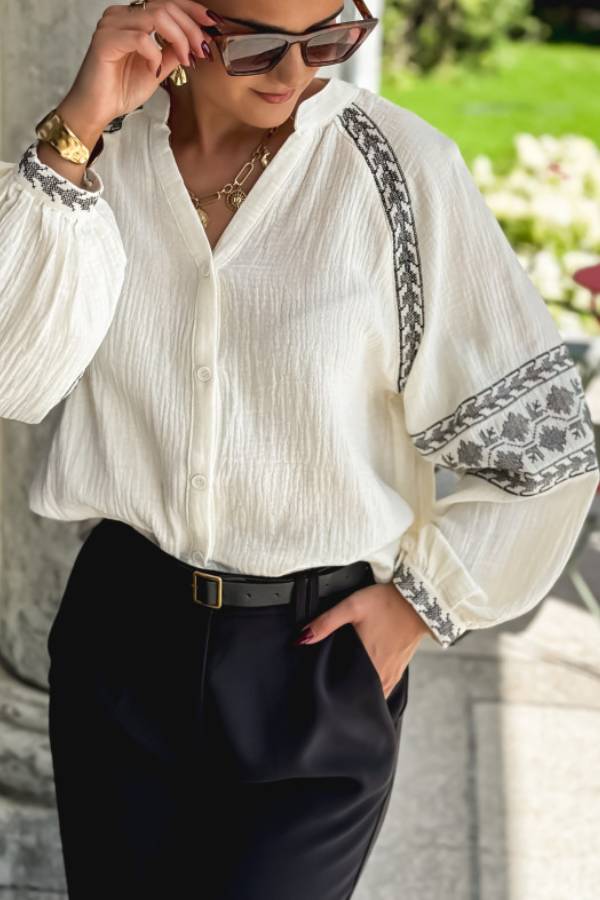 Embroidery Detail Long Sleeve Shirt