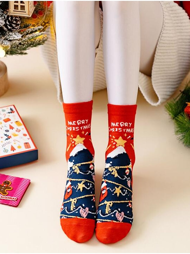 Crew Socks Party Christmas Gift Animal Spandex Cotton Basic Casual Classic Warm Cute 4 Pairs for Women
