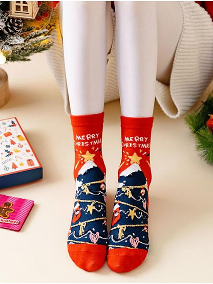 Crew Socks Party Christmas Gift Animal Spandex Cotton Basic Casual Classic Warm Cute 4 Pairs for Women
