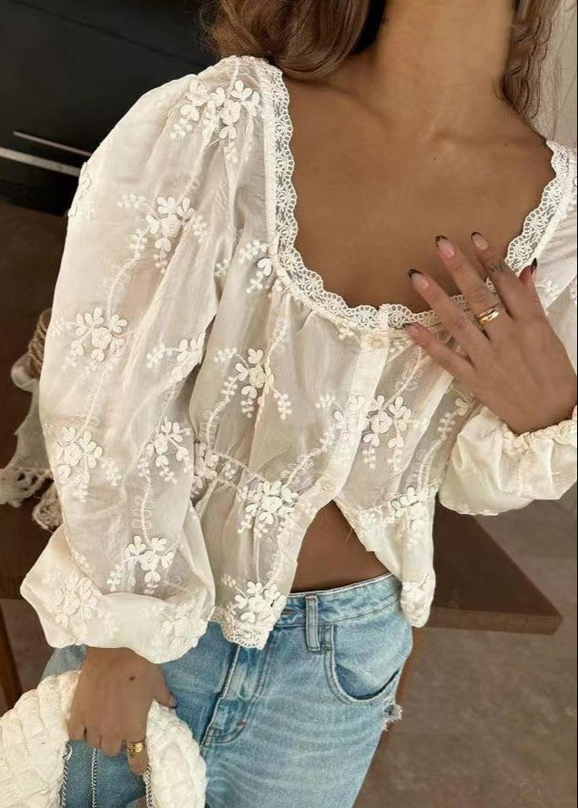 Delilah - Embroidered Lace Peplum Blouse