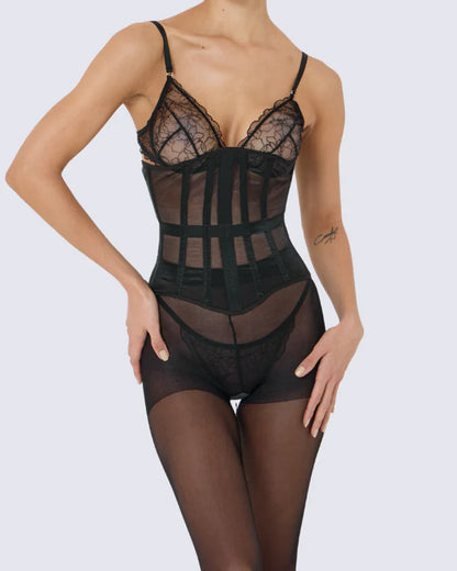 Sexy Mesh Lace-up Corset Without Bra