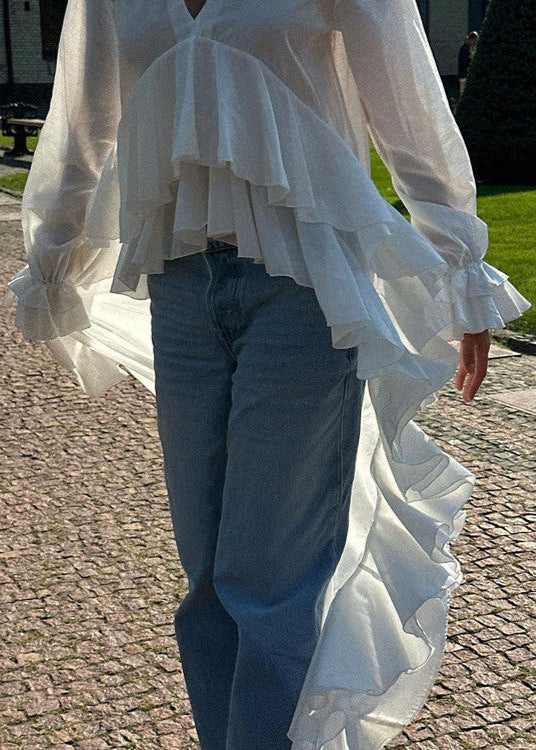 Cascade Drama - Long Ruffle High-Low Blouse