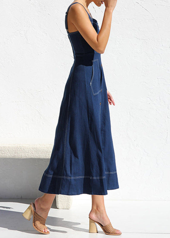Santorini Indigo - Denim Button-Down Midi Dress