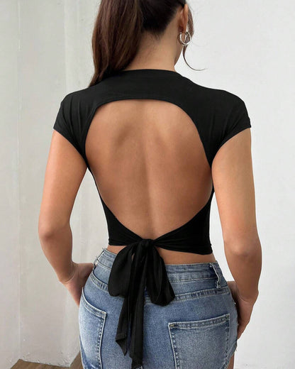 Slim Fit Large Backless Lace-up Top