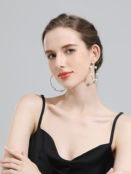 1 Pair Alloy Pearl Hoop Earrings For Birthday Party Evening for Women
