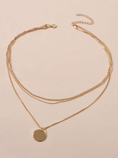 Disc Pendant Layered Necklace for Women