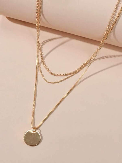 Disc Pendant Layered Necklace for Women