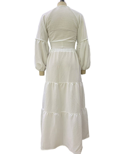 Bohemian Puff Sleeve Cardigan Skirt Two-Piece Set