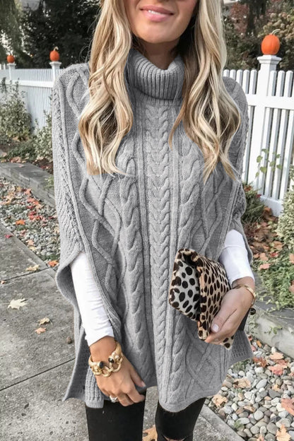 High Neck Loose Cable Knit Pattern Stitching Sweater (7 Colors)