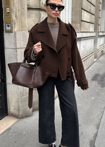 Aubryn - Cropped Wool Blend Belted Trench Jacket