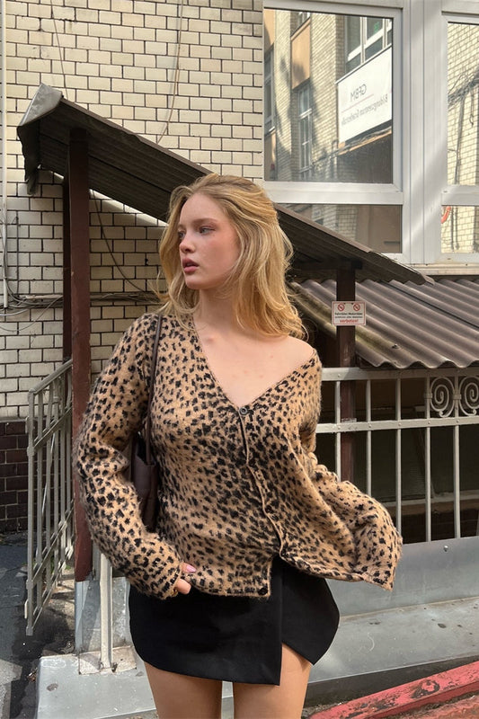 Soft Mohair Animal Print Cardigan