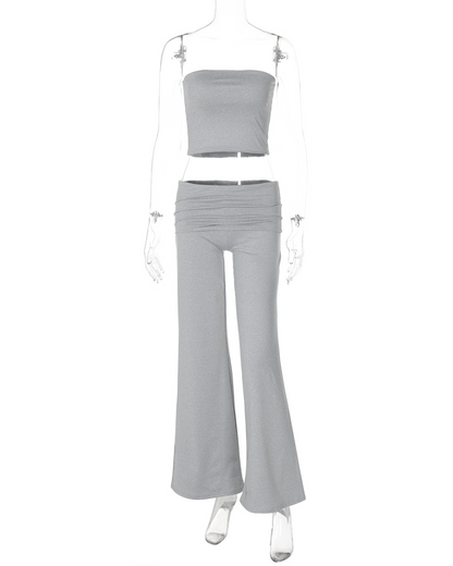 Pure Color Accent Bell-Bottoms Slimming Suit