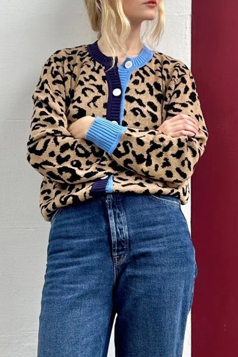 Y2K Vintage Leopard Knit Cardigan