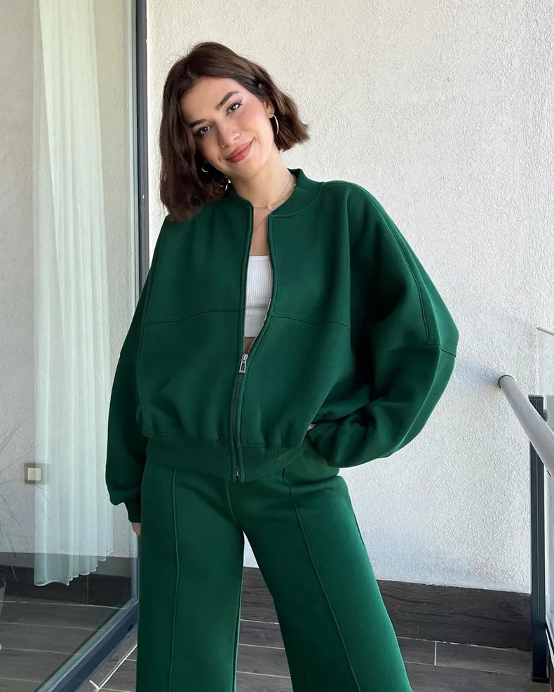 Urban Chic - Green ZippeRed Cardigan and Trousers Set