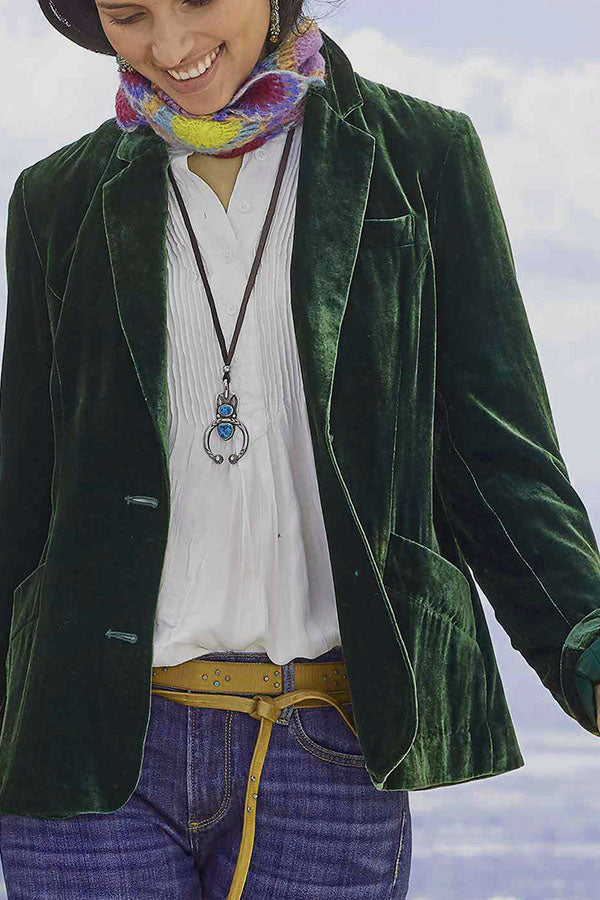 Chaqueta de traje casual de moda de color sólido de terciopelo dorado