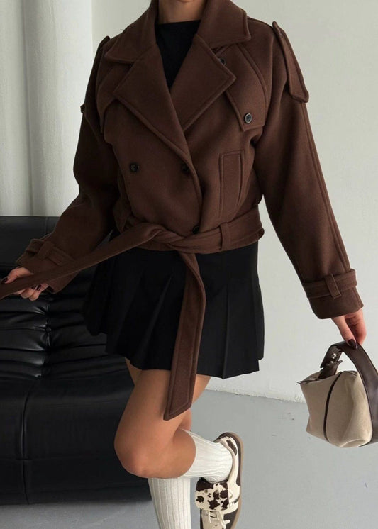 Aubryn - Cropped Wool Blend Belted Trench Jacket