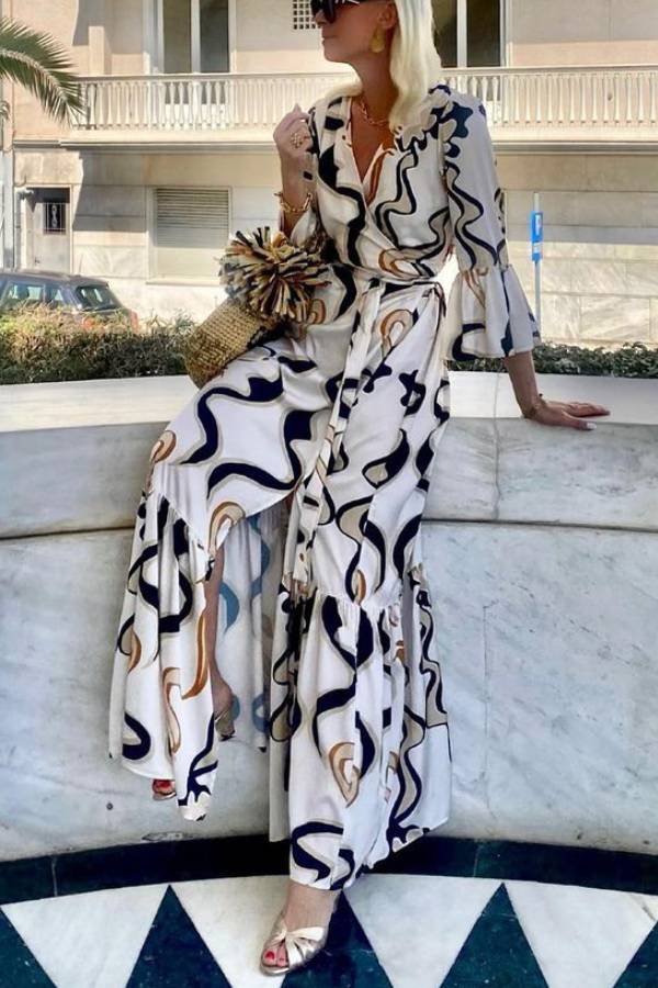 Vestido largo tie-dye en blanco y negro