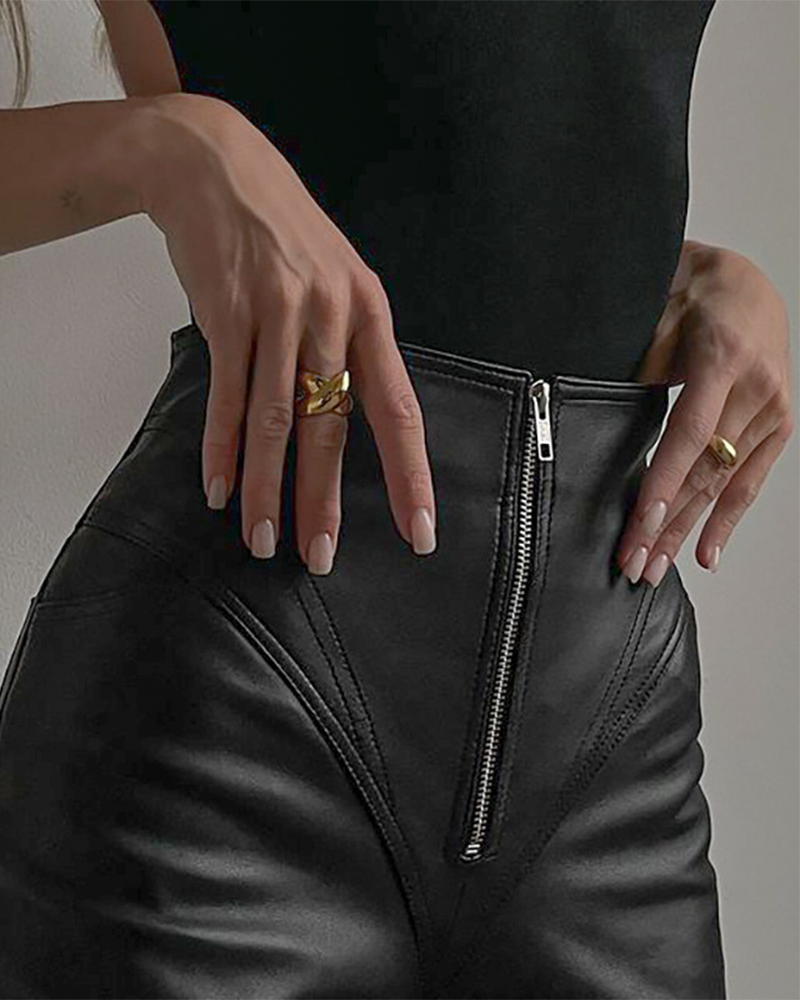 PU Stitching Hip Tights Leather Pants