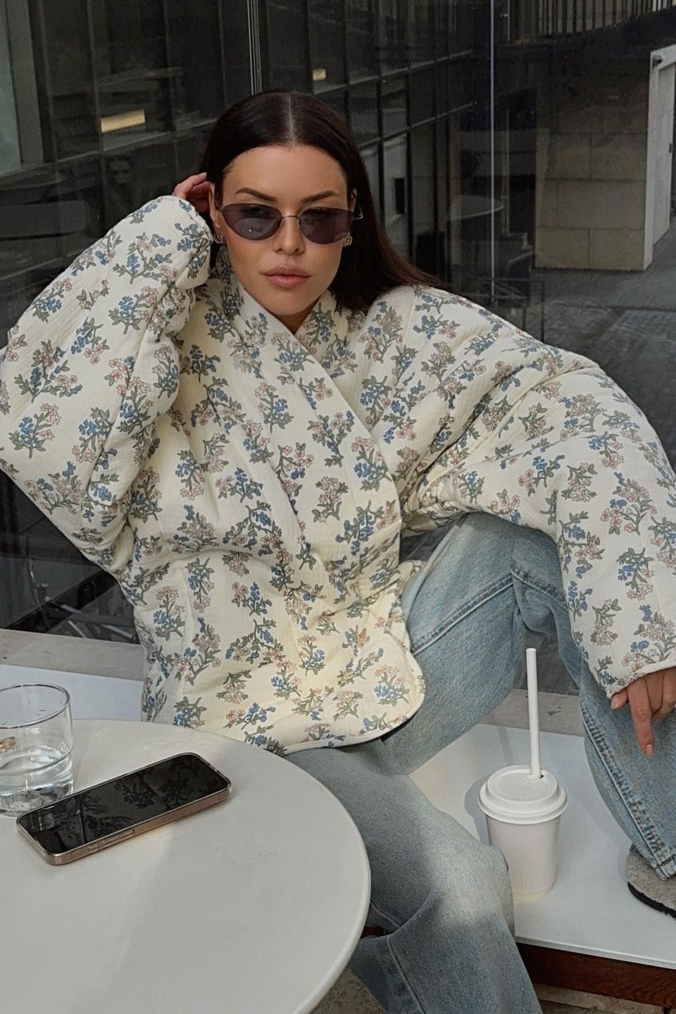 Vintage Floral Print Quilted Coat