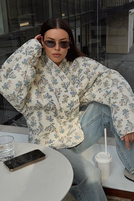 Vintage Floral Print Quilted Coat