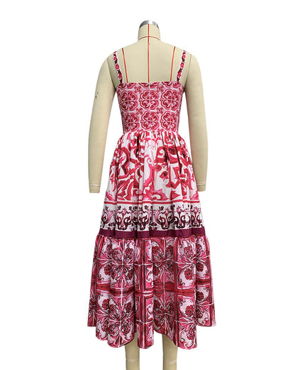 Swing Mid-Length Printed Suspender Dress