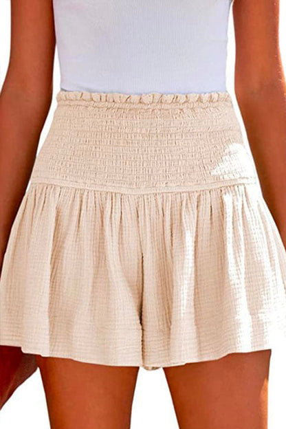 Elastic Smocked Waist Wide Leg Solid Shorts
